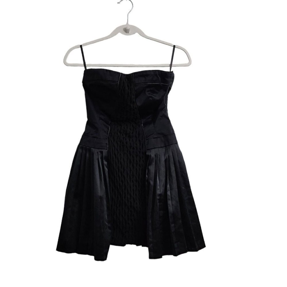 BEBE Womens Mini Dress 2‎ Black Strapless Satin Fit N Flare Party Going Out